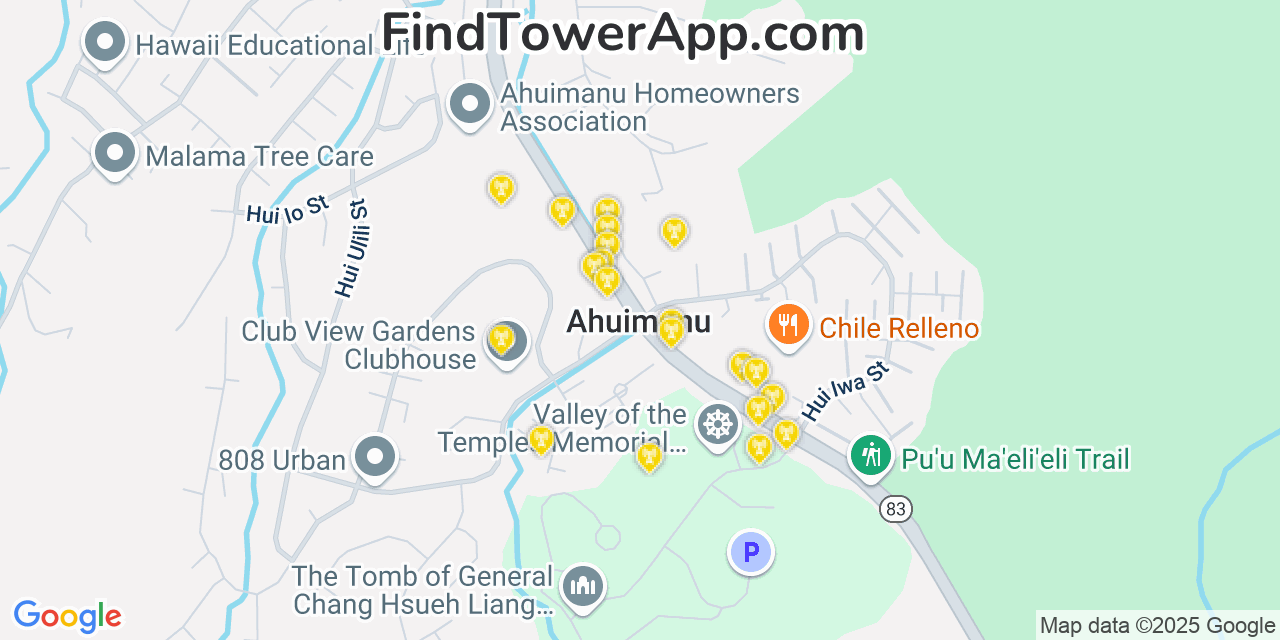 T-Mobile 4G/5G cell tower coverage map Āhuimanu, Hawaii