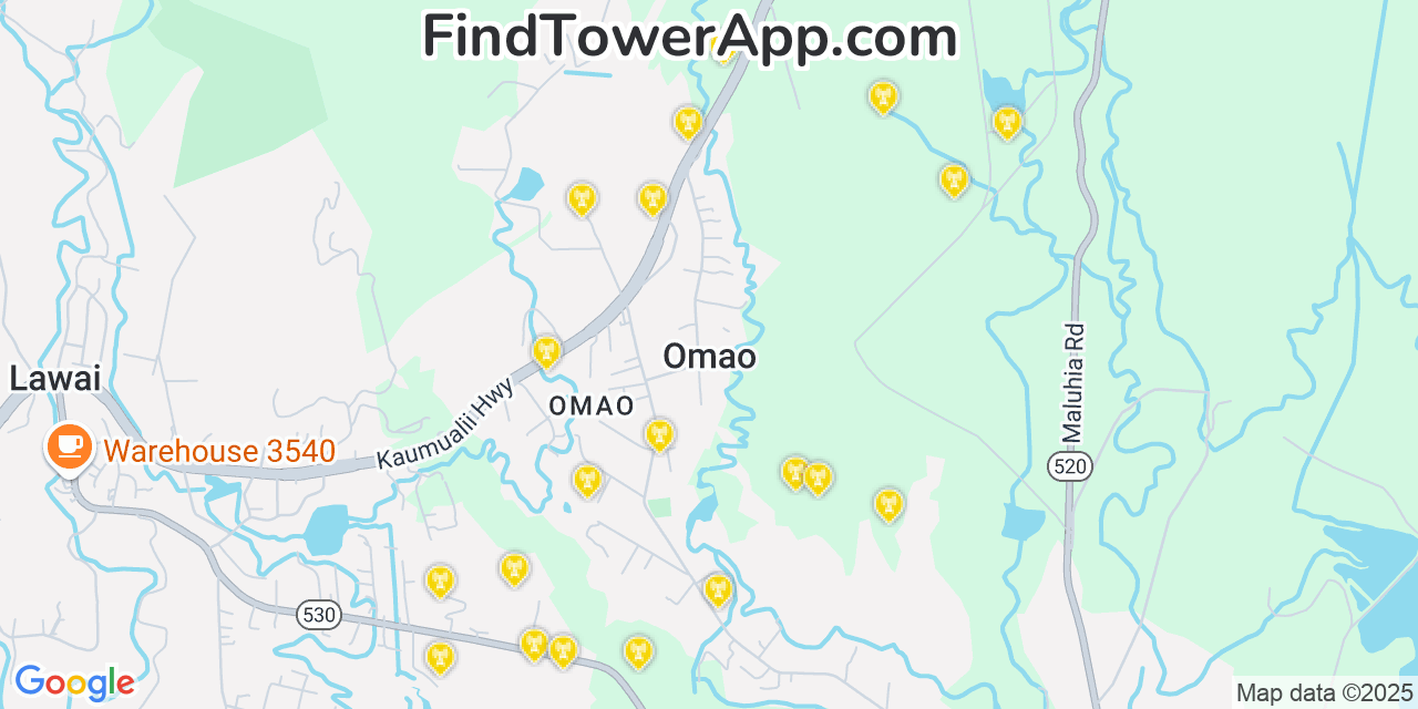 Verizon 4G/5G cell tower coverage map Ōmao, Hawaii